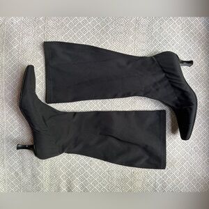 Vintage Talbots Black Knee High Fabric Kitten Heel Made in Brazil Boots